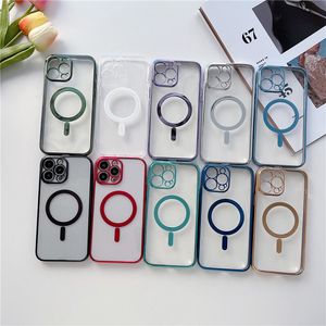 Magsafe Transparenta fall för Apple iPhone 14 Pro Max Plus 13 12 mini 7 8 XS Plated Magnetic Phone Cover