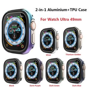 Lyx 2 i 1 aluminiumlegeringsfall TPU-st￶tf￥ngarfodral f￶r Apple Watch Ultra 49mm Fashion Color Anri-Scratch Hard Metal Iwatch Cover