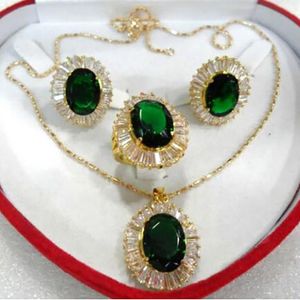 beautiful fine 10X14mm green zircon Necklace earring pendant ring 7-9#