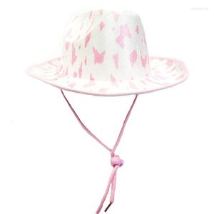 Berretti Cappello da cowboy con stampa mucca rosa Cappelli per feste di compleanno Donne Addio al nubilato Cowgirl per abiti da sposa