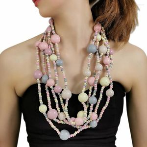 Hänge halsband bohemiska multicolor träpärlor kedja halsband flerskikt handgjorda pärlstav trä långa hängen mode uttalande smycken