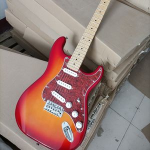 Chitarra elettrica Cherry Sunburst a 6 corde con tastiera in acero Pickup SSS personalizzabili