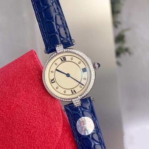 Винтажный хрустальный циркон должен быть наручные часы Женщины синие кожаные кварцевые часы из нержавеющей стали сапфировые стеклянные часы геометрические римские часы 30 мм