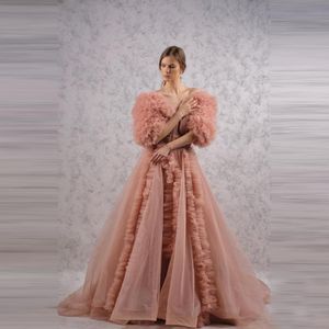 Casual Dresses Extra Puffy Pink Tulle Fluffy Sleeves A Line Long Maxi Women Party Dressing Gowns Organza Christmas