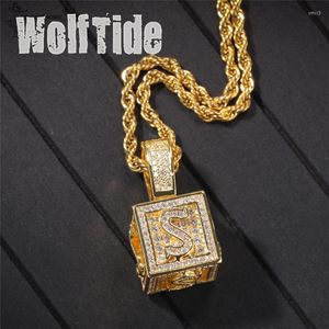 Collane con ciondolo Bling Cubic Ziconia Cubo di dadi A-Z Collana con lettera iniziale per donne e uomini Hip Hop Catene di colore dorato Regalo di gioielli