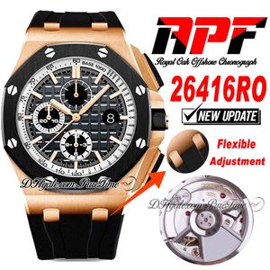 APF 2641 A3126 Automatyczne chronografie Zegarek 44 Rose Gold White Wewnętrzna szare czarna tarcza Teksturowana gumowa super edycja Pureteim Strap Ekskluzywna technologia B2