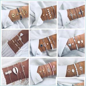 Charm Armband 5st Geometric Hollow Electric Map Conch Combination Layered Armband Set pärlstav mtiple stapelbara smycken Dr dhgarden dhu8j