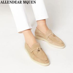 Dress Shoes Summer Walk pure soft sole comfortable loafers a flat fringed womens shoes leather cashmere single 221124
