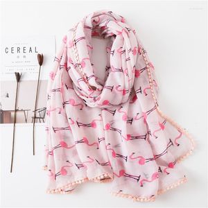 Sciarpe Donna Bambini Animali adorabili Fenicotteri rosa Pom Scialle in viscosa Sciarpa Stampa Hijab e impacchi Autunno Inverno Pashmine Foulard Stola