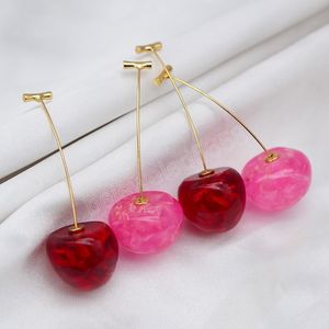 Cherry Design Earring Style Summer Boucles d oreilles en cerisier mignonnes Long Drop pour les femmes filles cr atives de mode cor enne bijoux