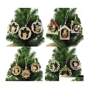 Juldekorationer Juldekorationer 3PC MTI Styles Santa Claus Wood Pendant H￤ngande prydnad Xmas Tree Decor Diy Wood Craf DHWTS