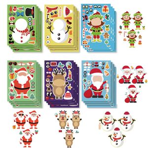 Adesivos de brinquedo infantis 61224Sheets DIY Classic Make Your Own Christmas Tree Papai Noel Face Jigsaw Sticker Puzzle Toys Boys Girls Gift 221125