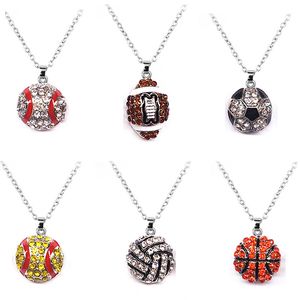 Sports Necklace Party Decoration Promotion Softball Baseball Football Sport Necklaces Rhinestone Crystal Bling