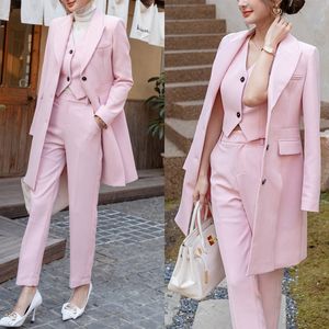 Abiti formali da donna rosa 3 pezzi Blazer da smoking da sposa slim fit da ballo da sera per ufficio per matrimonio