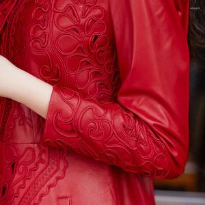Women's Leather Sheepskin Coat Real Genuine Jacket Women Clothes Red Women's Fur Korean Elegant Trench Plus Size ZT2183