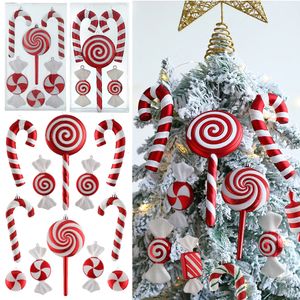 Decorações de Natal Mix Bonito Xmas Candy Canes Pirulito Árvore Bolas Ornamento Pendurado Decoração de Casa 2023 Navidad Natal Noel Decor 221124