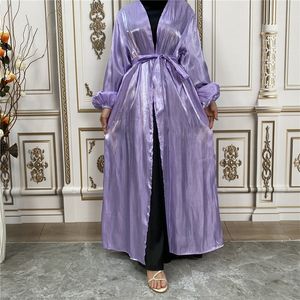 Glänsande satin öppen abaya islamisk muslimsk hijab klänning lös abayor för kvinnor dubai kalkon arabiska kimono cardigan mantel marocko kaftan