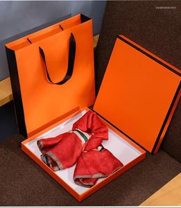 Schals, quadratisches Schal-Box-Taschen-Set für Seide, Kaschmir, Orange, Geschenk, Hartfaser-Kunstpapier