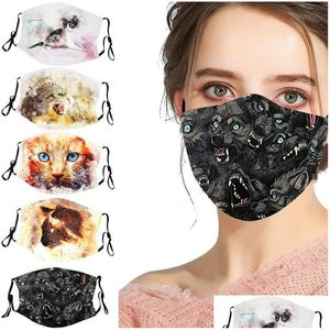 Tasarımcı Maskeleri Tasarımcı Maskesi Nefes Alabilir Moda Pamuk Toz Geçirmez Kişilik Kedi Kurt Desen Baskı ADT Noel Yüz Maskeleri 58 P DHSJB