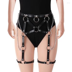 Belts Women's Sexy Leather Harness Garter Belt Punk Leg Tassel Chain Cage Waist Cross-Bundle Bondage Cosplay Jewelry Adult Games