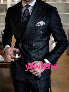 White Stripe Tuxedos Double-Breasted Mens Suit Two Pieces Formal Business Mens Jacket Blazer Groom Tuxedo Coat Pants 01287