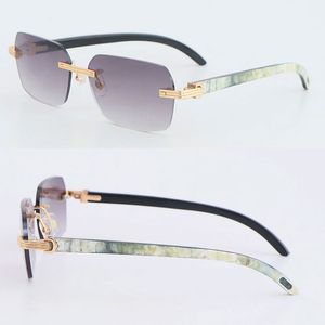 Neues Designer-Modell, randlose Sonnenbrille, Damen-Sonnenbrille, innen weiß, schwarzes Büffelhorn, 02868-Brille, 18 Karat Gold, große quadratische Damenbrille, Sonnenbrillengröße 58–18–140 mm