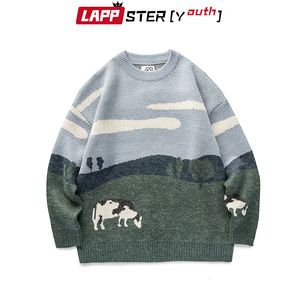 Men's Sweaters LAPPSTER-Youth Men Cows Vintage Winter Pullover Mens O-Neck Korean Fashions Sweater Women Casual Harajuku Clothes 221125