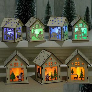 Juldekorationer Candle Light Christmas Wood House Log Cabin h￤nger Craft Kit Puzzle Toy Home Decorations Gift Delivery Gar Dhwes