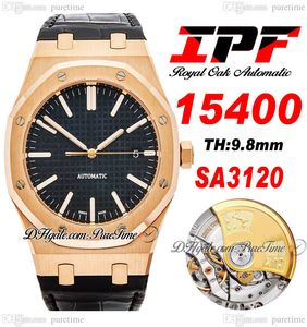 IPF 41 mm 1540 A3120 Automatik-Herrenuhr, ultradünn, 9,8 mm, Roségold, schwarzes strukturiertes Zifferblatt, Strichmarkierungen, Lederarmband, Super Edition-Uhren, Puretime B2
