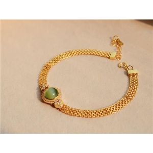 Bangle Bracelet designed jewerly Cat's eye light green watch chain wide bracelet retro national style