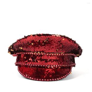 베레모 여성 스팽글 불타는 성능 할로윈 축제 부품 군사 모자 steampunk 안경 캡틴 상사