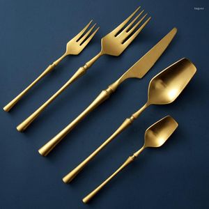 Flatware Sets Matte Golden Cutlery Set 304 Stainless Steel Steak Knife Fork Spoon Vintage Fruit Tea Western Tableware