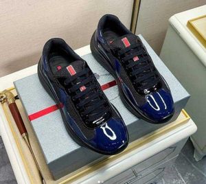 Marca de luxo tênis de alta qualidade sapatos masculinos casuais andando America's Cup Tecido esportivo couro envernizado ao ar livre tênis de cano alto treinadores caixa original ue 38-46