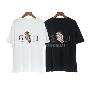 Fashion Brand Luxury Mens T Shirt Designer Orologio Lettera Stampa Girocollo Manica corta Estate Maglietta allentata Top Nero Bianco Taglia asiatica S-3XL