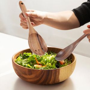 Flatware Sets Wooden Spoon Spoons Set Asian Rice Tableware Stirring Mixing Cereal Snack Dinner Servers Salad Fruit Utensils