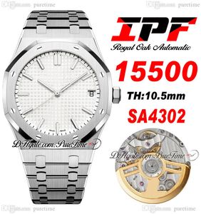 IPF 41mm 1550 SA4302 Otomatik Erkekler İzle Ultra-İnce 10.5mm Gümüş Dokulu Kadran Sopa İşaretleri Paslanmaz Çelik Bilezik Saatler Puretime C3