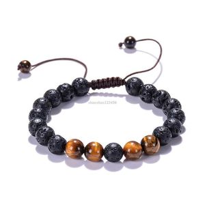 Perlen 8 mm Yoga Lava Rock Armband Strang String Naturstein Tigerauge Türkis ätherisches Öl Diffusor Armbänder Frauen Männer Mode Dhocg