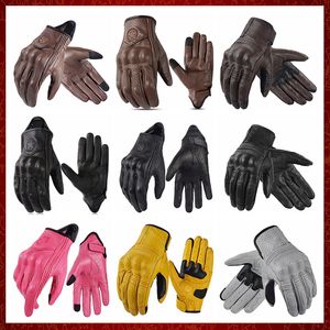 ST428 2021 New Vintage Motorcycle Gloves Cafe Racer Retro Yellow Leather Motocross Gloves Touch Screen Motorbike Biker Guantes Moto