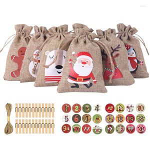 Christmas Decorations Linen Gift Bag Hanging Decoration Calendar Countdown 1-24 Packaging For Men & Women