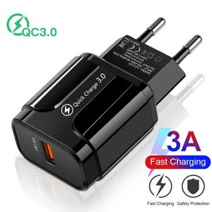 18W QC 3.0 Wall charger Phone USB Adapter 3A Fast Charge Charger Home Travel Power Adapters US EU Plugs for iPAD Iphone Samsung Xiaomi Android