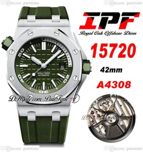 IPF 1572 Diver A4308 Automatisk herrklocka 42mm st￥lfodral Gr￶n texturerad uppringning Stick Markers Rubber Strap Super Edition Watches Puretime C3