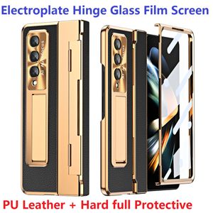Plating Hard For Samsung Galaxy Z Fold 4 5 3 Fold3 Fold5 Case Front Glass Film Stand Hinge Protection Cover