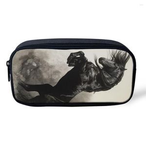 Kosmetiska v￤skor Friesian Horse 3D Prints Pencil Pouch For Boys Students Pen Bag Travel Women Makeup Girls Ladies Make Up