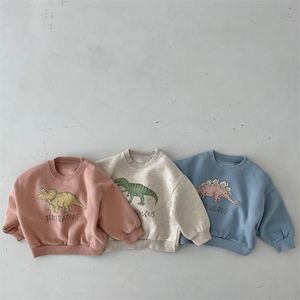 Pullover Autumn Kids Hoodies Cool Dinosaur Plus Fleece Children Switshirt 221125