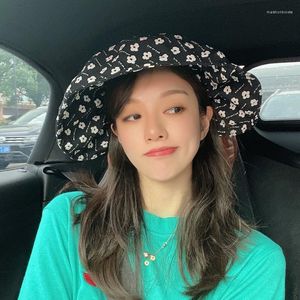 BERETS KOREA SUMMER SOMMER ATURN DAISY SUN CAP Women Justerbar tryck Flower UV Protection Hat Top Tom Tennis Golf Cycling Sunscreen Gorro