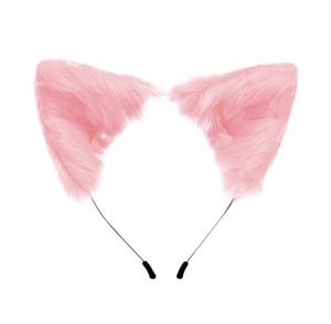 カワイイぬいぐるみピンクの猫ヘッドバンドリアルな毛皮のようなふわふわの動物ヘアバンドロリータコスプレfoxアニメコスチュームヘアアクセサリー1347801