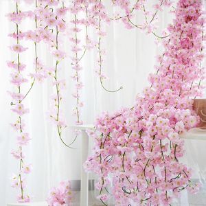 Decorative Flowers 2.3M Artificial Cherry Blossom Wedding Garland Ivy Decoration Fake Silk Vine For Party Arch Home Decor String