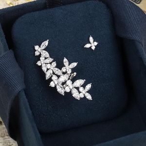 Brincos de bloqueio Brand Pure 925 Sterling Silver Trendy Assimetria floresce Flower Women Women Crystal Zircon Luxury Quality Jóias