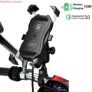 Car 2022 Upgraded Motorcycle Phone Holder 15W Wireless Charger USB QC3.0 Fast Charging Bike Smartphone Stand 360 Cellphone Support