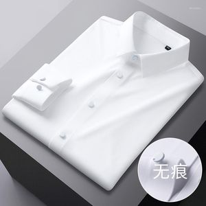 Camisas casuais masculinas de alta elasticidade estirada de camisa anti-ruinda de camisa masculina de manga longa vestido formal não ferro